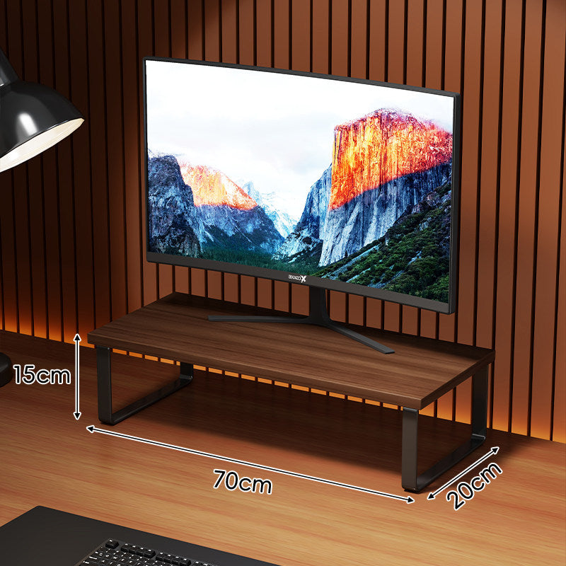 Compact Wooden Monitor Riser with Metal Frame and Under-Shelf Storage