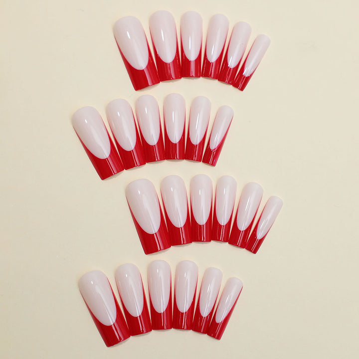 Elegant Press-On Nail Set with Artistic Red and White Design Kalsten