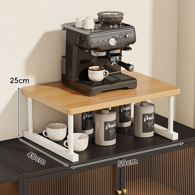 Two-Tier Countertop Coffee Station Shelf Riser with Walnut Top and Metal Frame