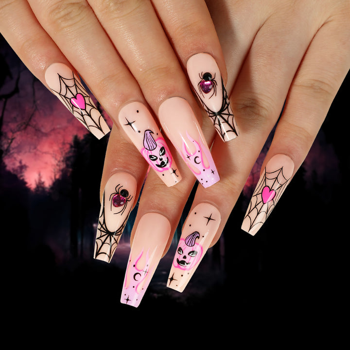 Creative Nail Art with Spider Web and Halloween Design Kalsten