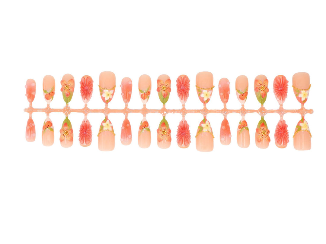 Artificial nail set with romantic flowers and fruity accents Kalsten