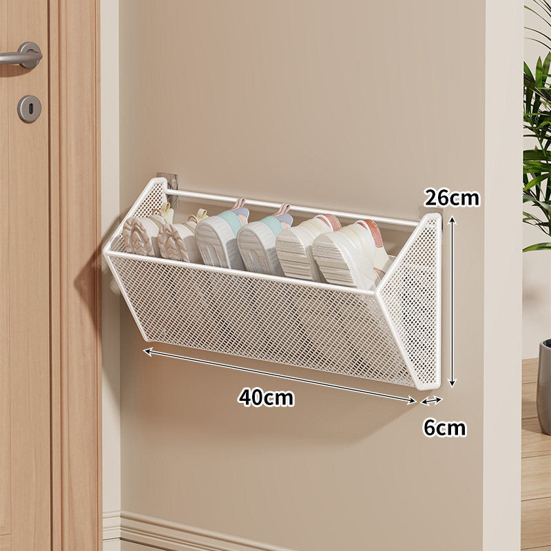 Slim Wall-Mounted Mesh Shoe Organizer with Angled Ventilated Basket