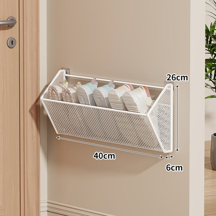 Slim Wall-Mounted Mesh Shoe Organizer with Angled Ventilated Basket