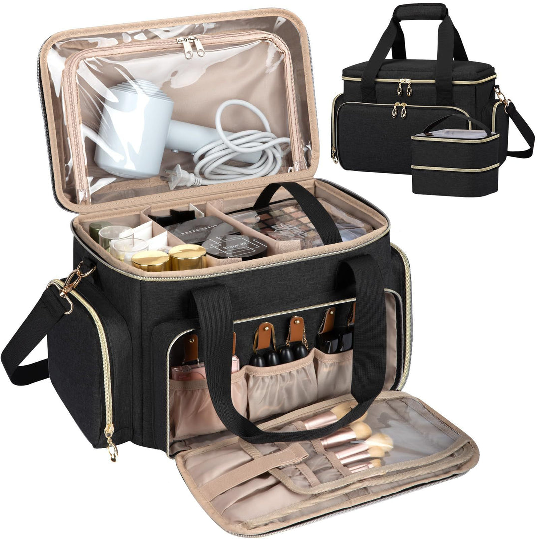 Cosmetic organizer bag with multiple compartments and transparent pockets Kalsten