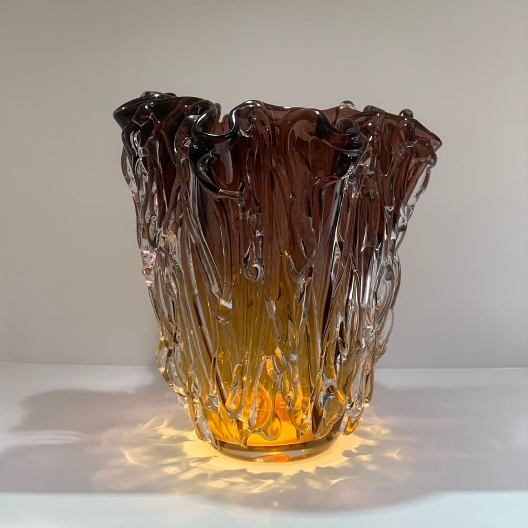 Handblown Textured Ruffled-Rim Gradient Glass Vase Set Kalsten