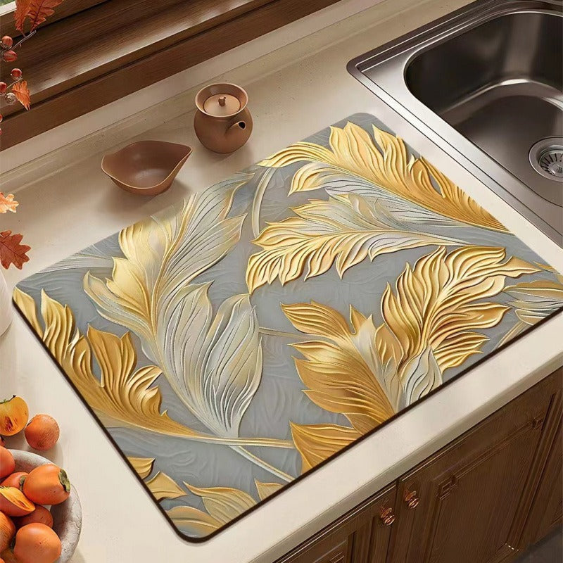 Modern Leaf-Pattern Kitchen Mat