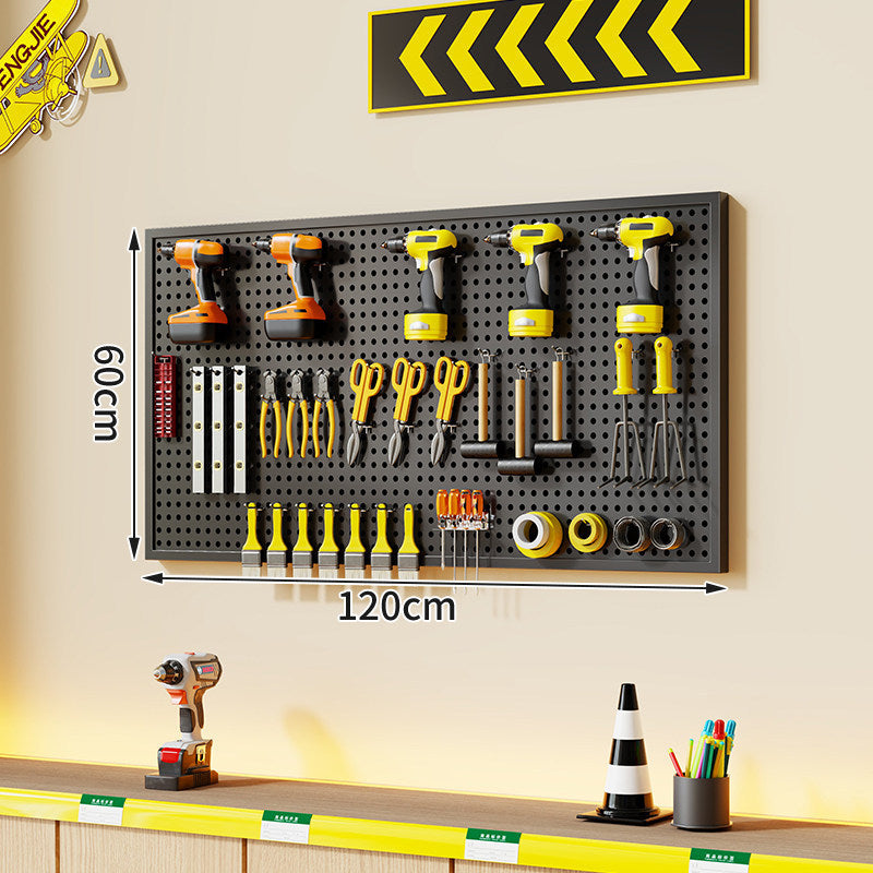 Wall-Mounted Perforated Metal Tool Pegboard Organizer with Magnetic Strip and Multi Hooks