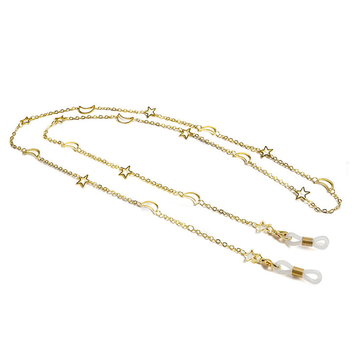 Fashionable glasses holder chain with star and moon motifs Kalsten