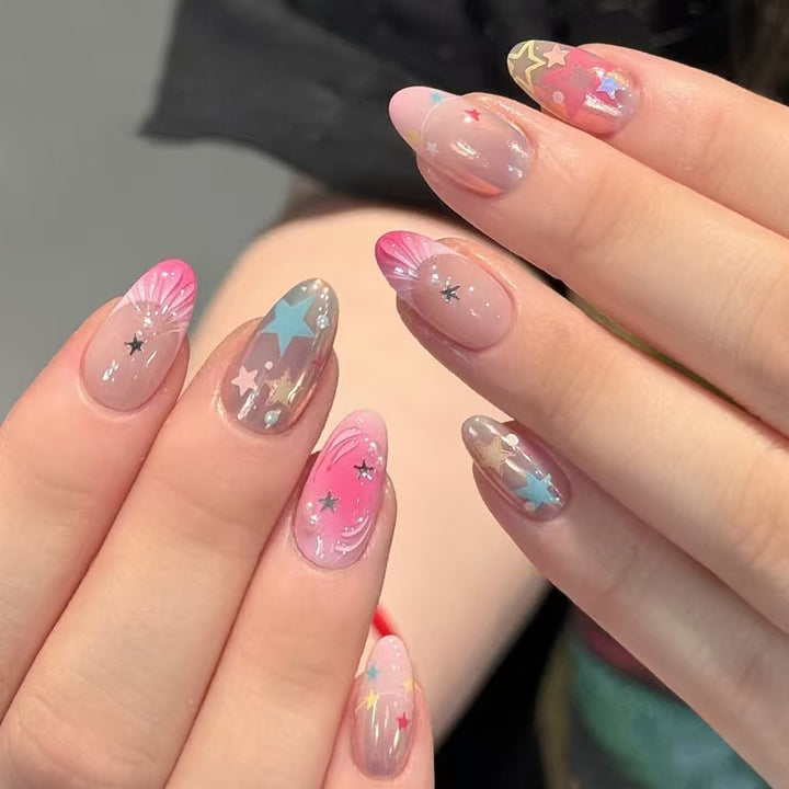 Artistic Star Pattern Press-On Nail Set