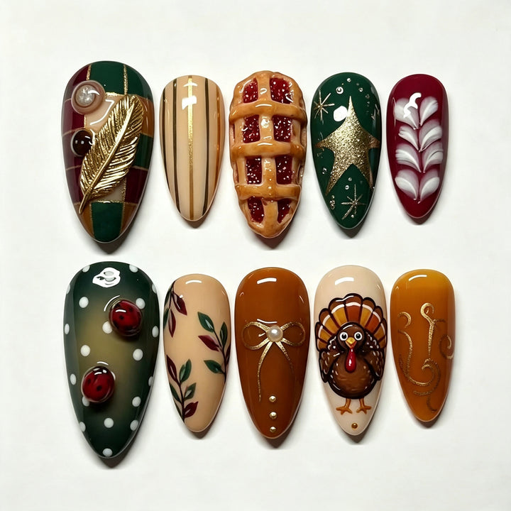 Festive Autumn-Themed Press-On Nail Art Set