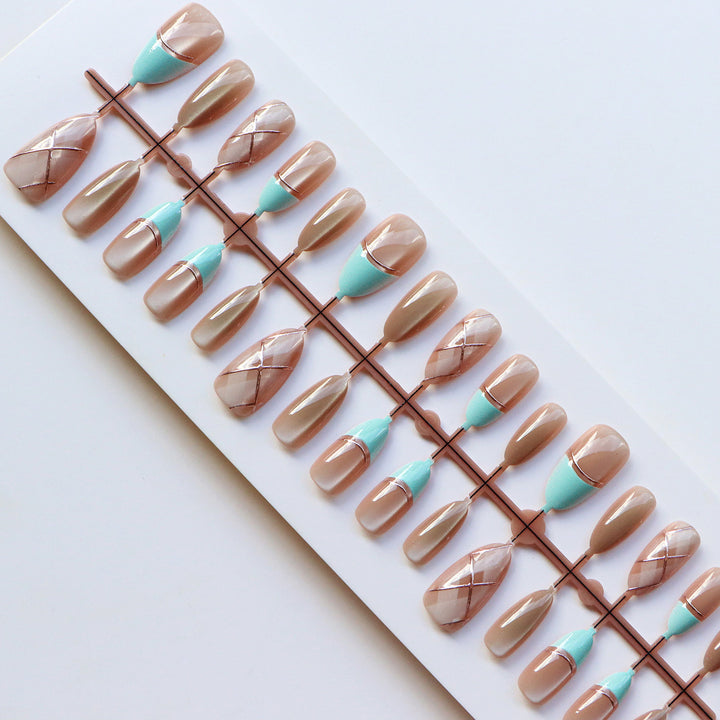 Artistic Press-On Nail Set with Gold Accents