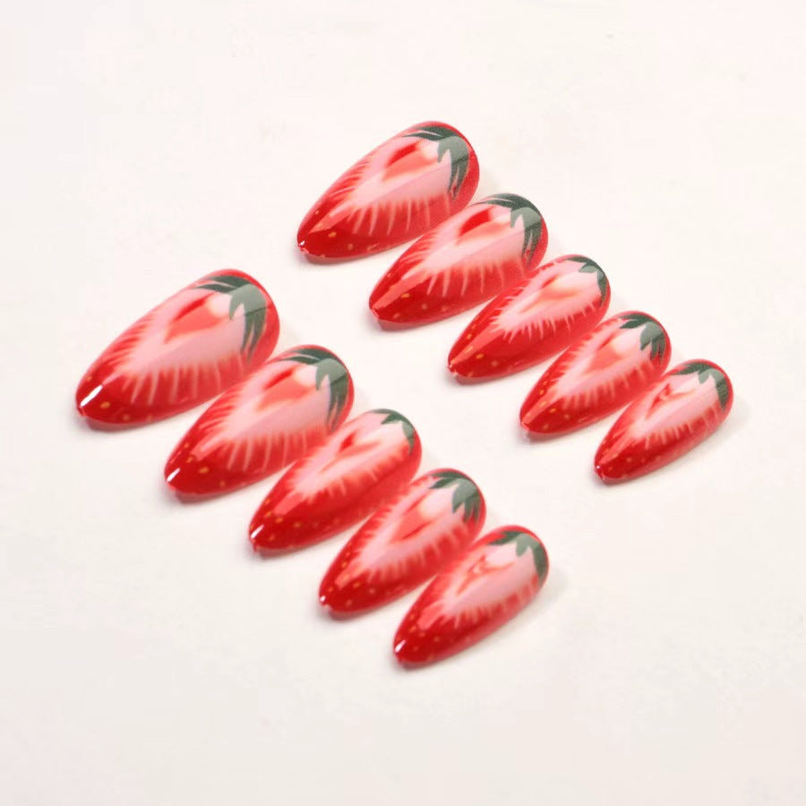 Artificial nail set with detailed strawberry design Kalsten