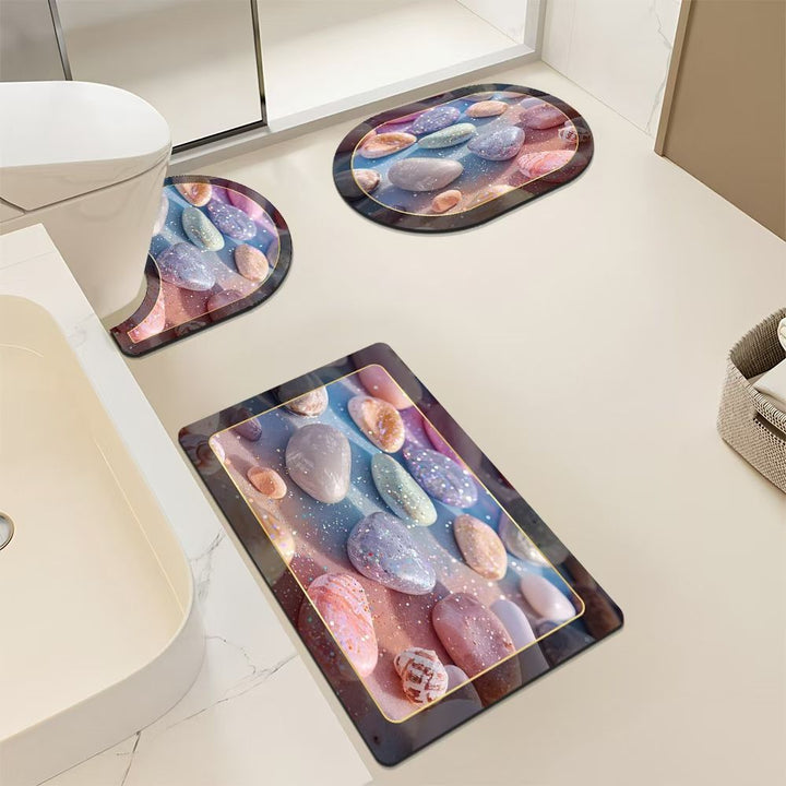 Artistic Pebble-Themed Bath Mat Set