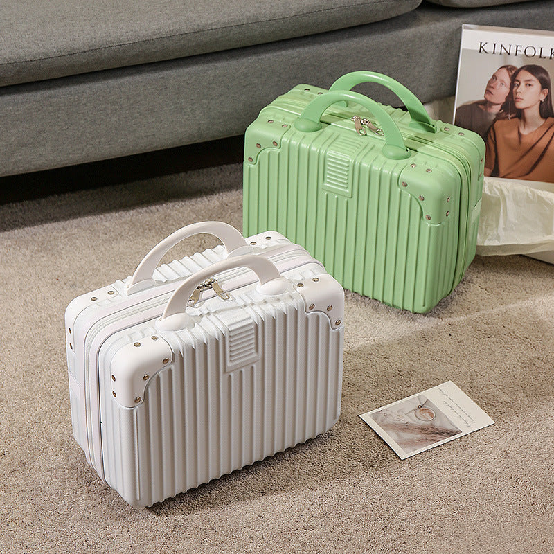 compact hard-shell travel vanity cosmetic and tech organizer with ribbed shell reinforced corners removable padded insert Kalsten