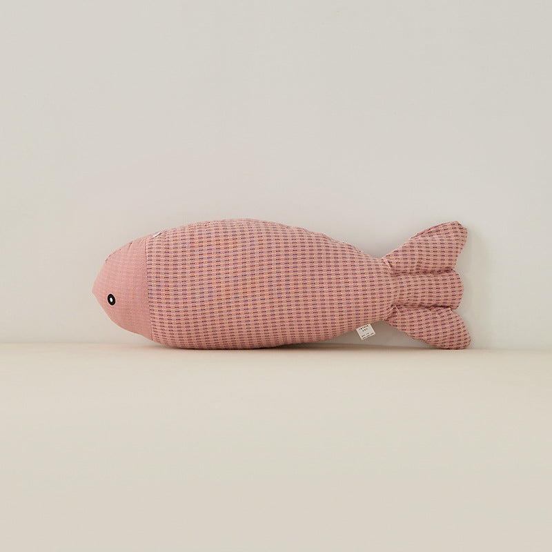 Decorative fish cuddle pillow made of textured cotton blend