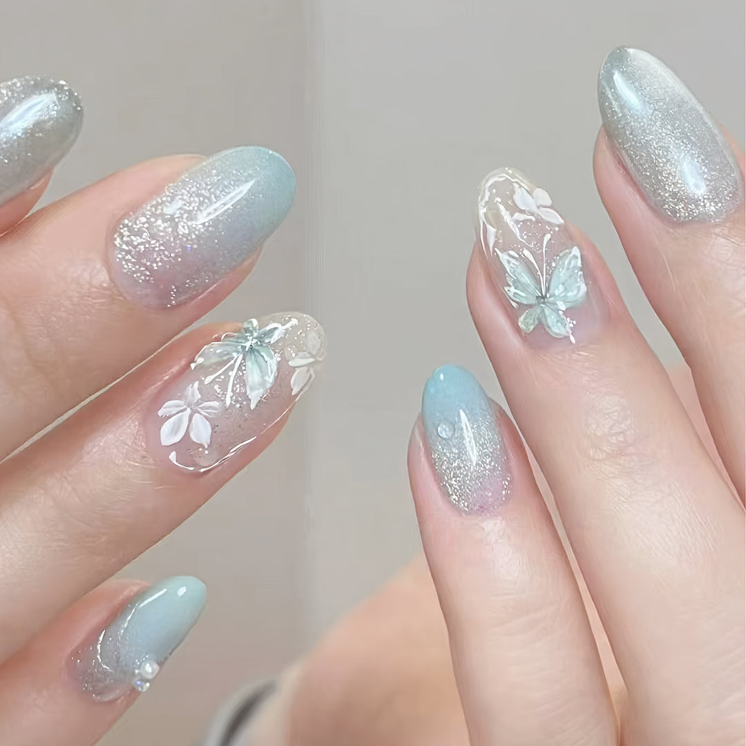Decorative Floral and Butterfly Press-On Nails