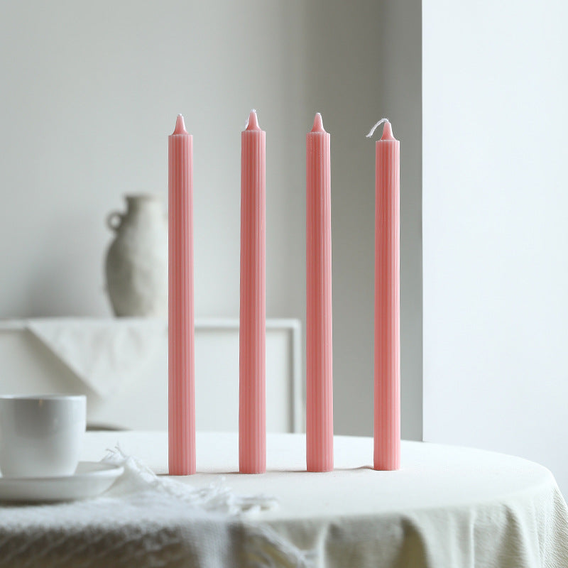 Tall Ribbed Dinner Taper Candle Set for Tabletop Decor