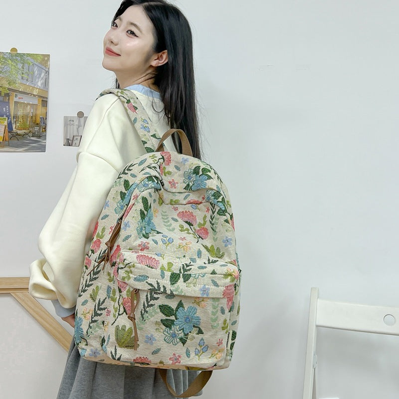 Floral Patterned Canvas Backpack Kalsten