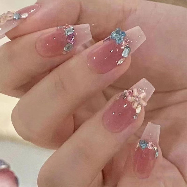 Glitzy Press-On Floral Nail Set