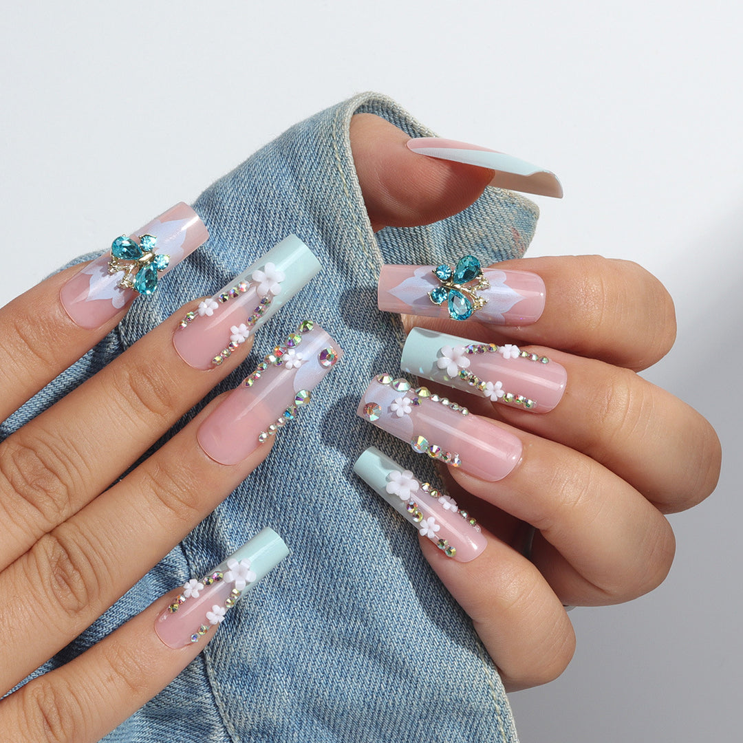 Decorative Floral Print Press-On Nails Kalsten