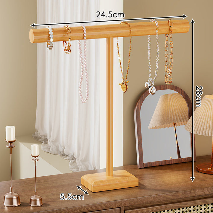 Wooden T-Bar Jewelry Display Stand Tabletop Organizer for Necklaces Bracelets and Watches