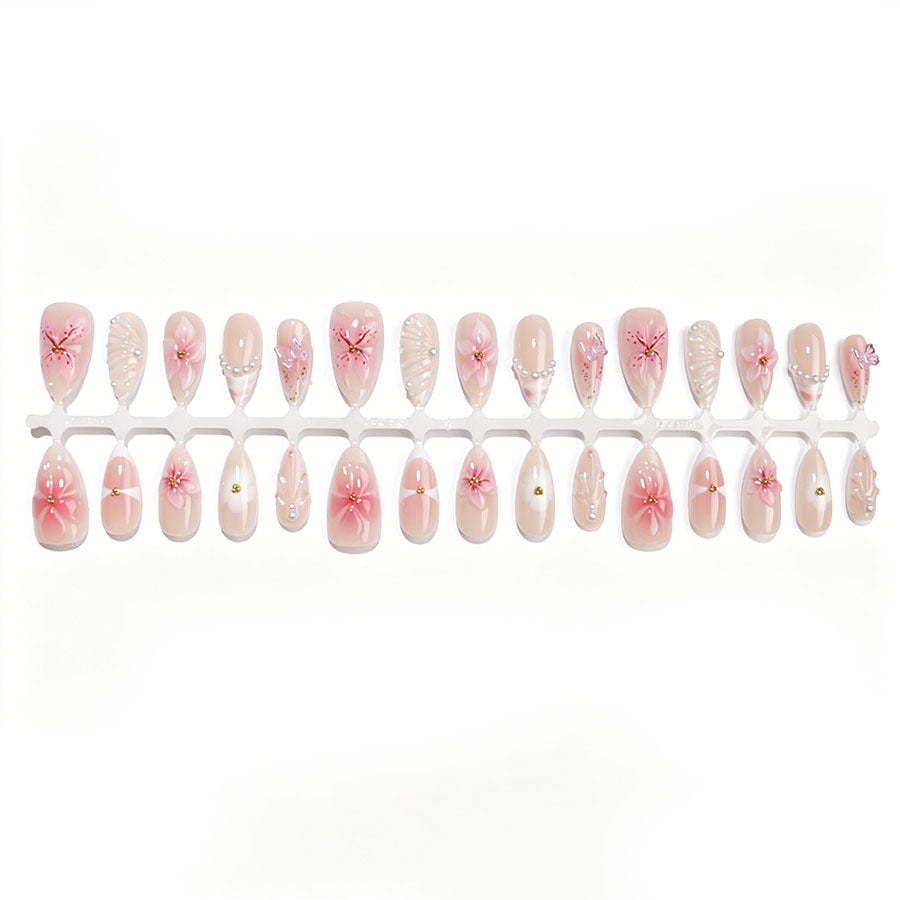 Artificial nail set with floral decorations and 3D accents Kalsten