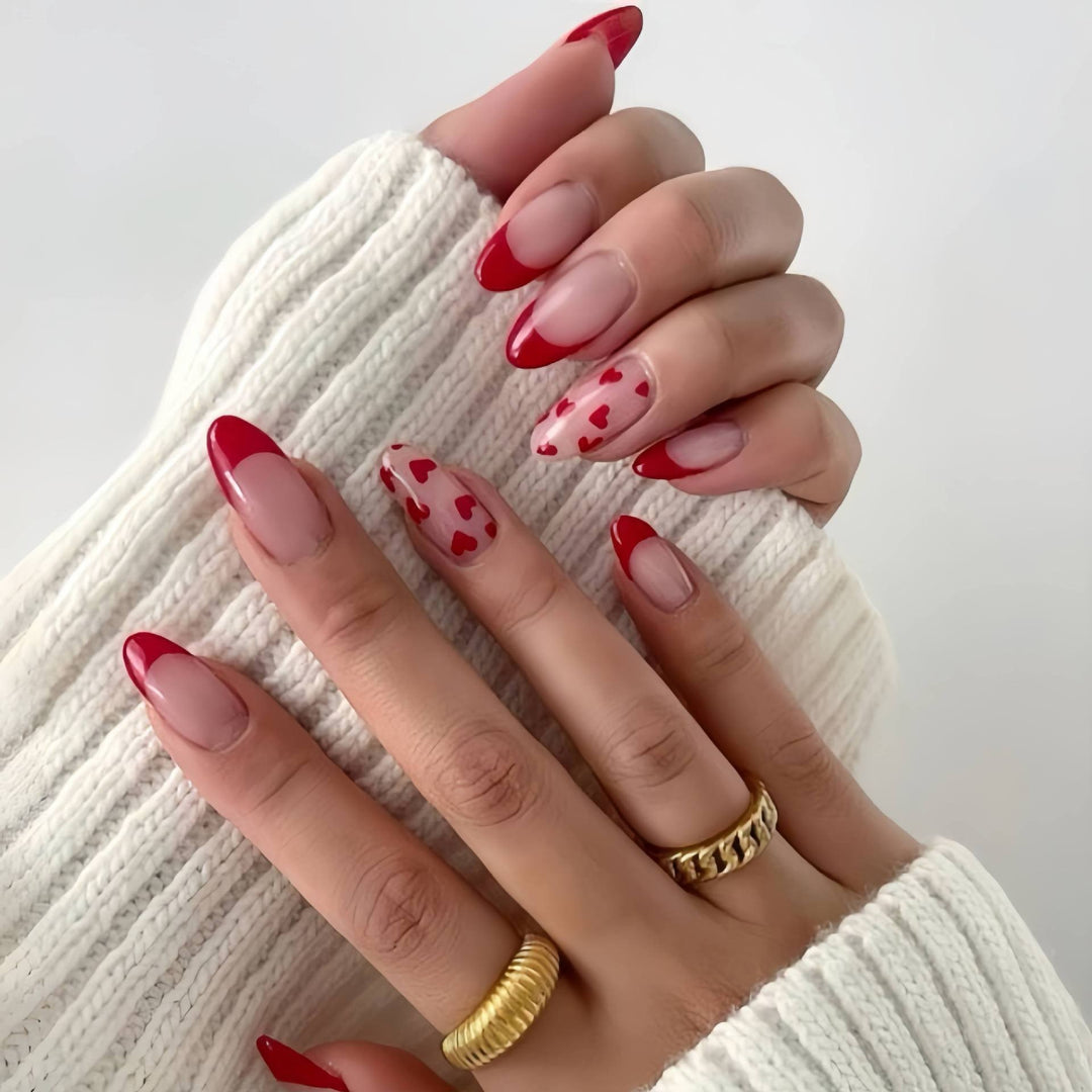 Artistic Heart-Embellished Press-On Nail Art Kalsten