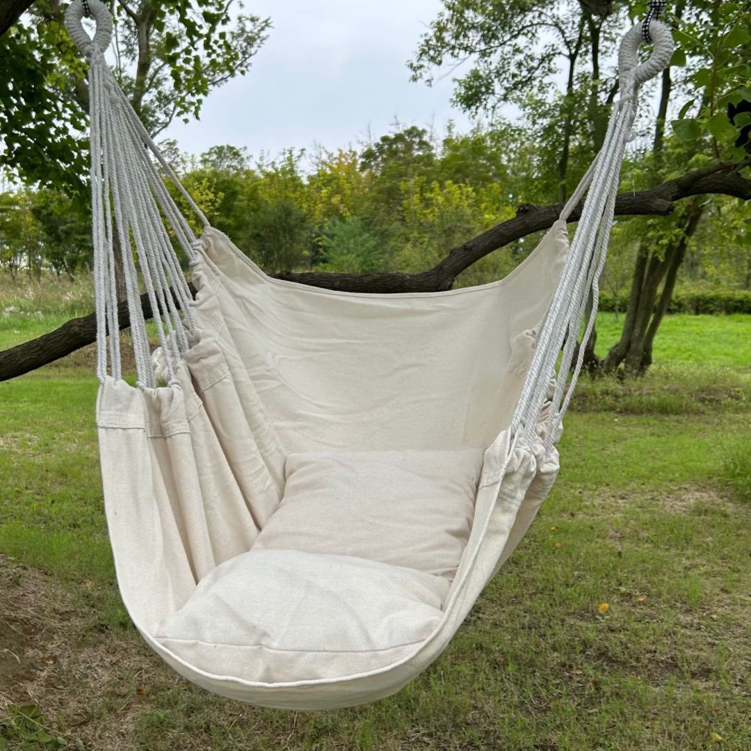 Hanging hammock chair with reinforced cotton canvas and integrated arm pockets Kalsten