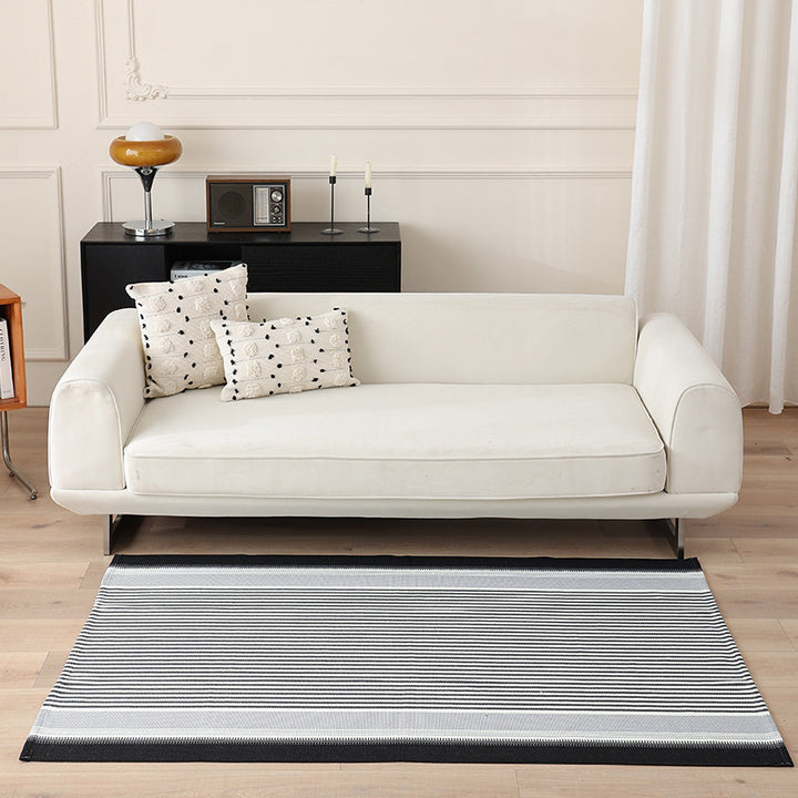 Striped Flat-Woven Cotton Rug in Kilim Style Kalsten