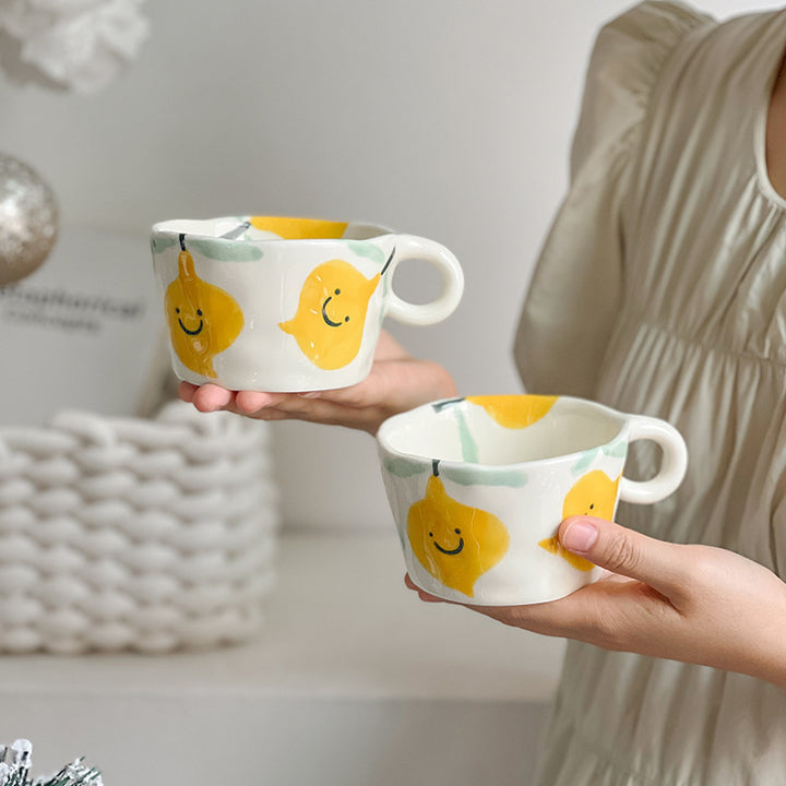 Ceramic mug with hand-painted penguin pattern