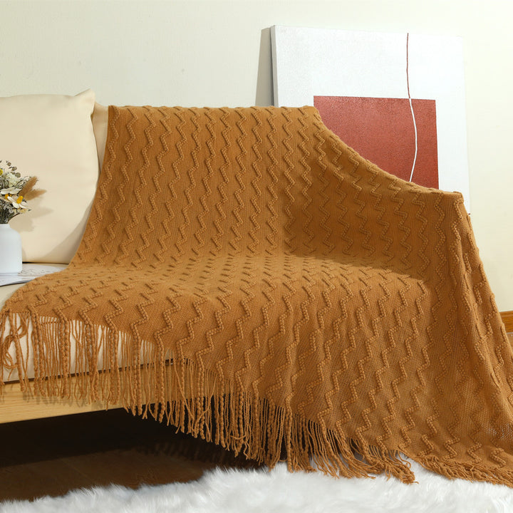 Textured Woven Throw Blanket with Fringe Kalsten
