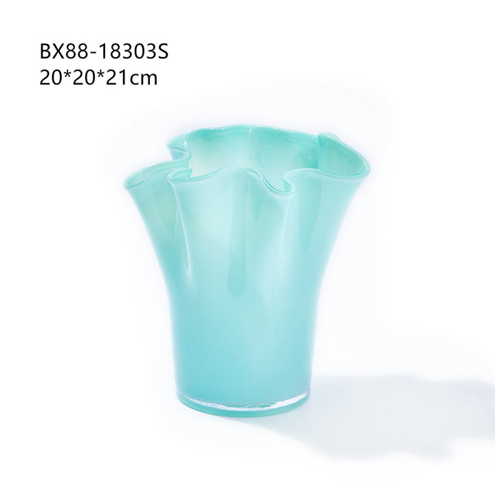 Handblown Tall Ruffled Rim Glass Vase Kalsten