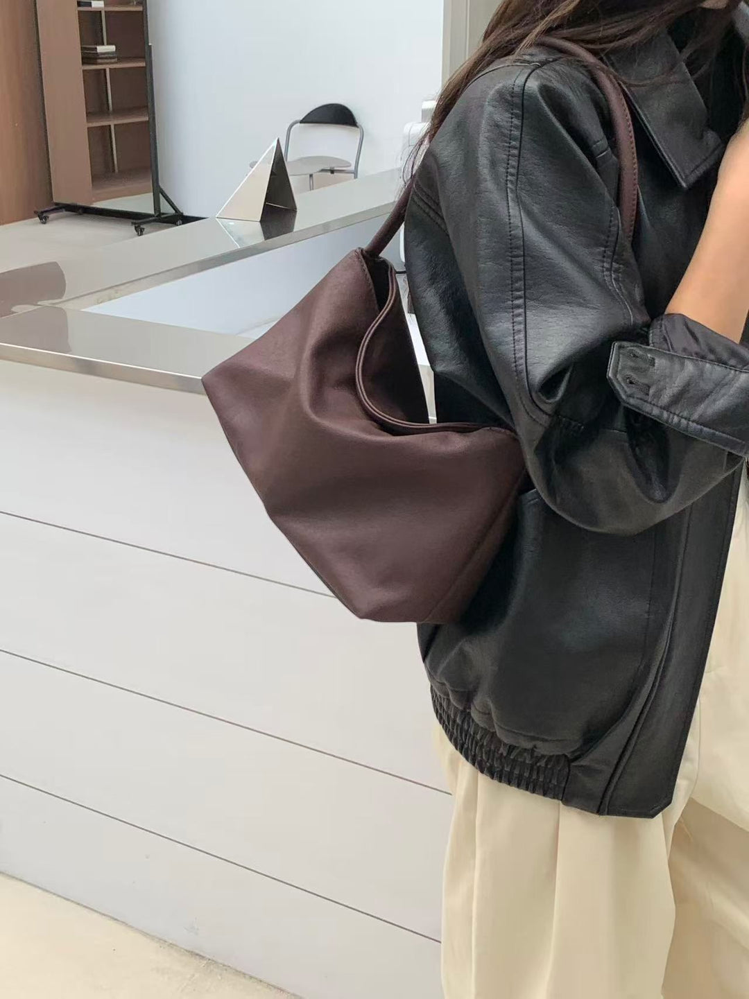 Minimalist Leather Hobo Bag