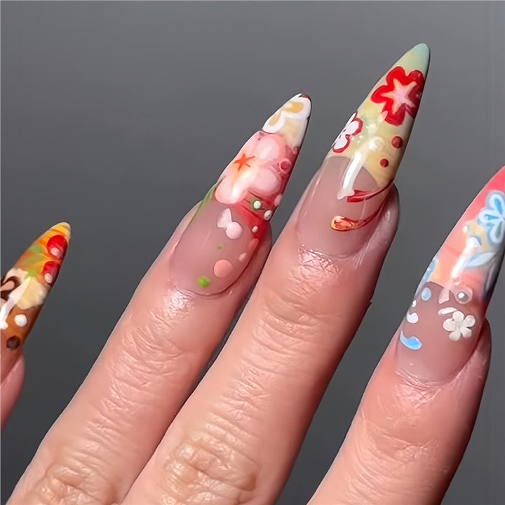 Artistic Floral Stiletto Press-On Nails Kalsten