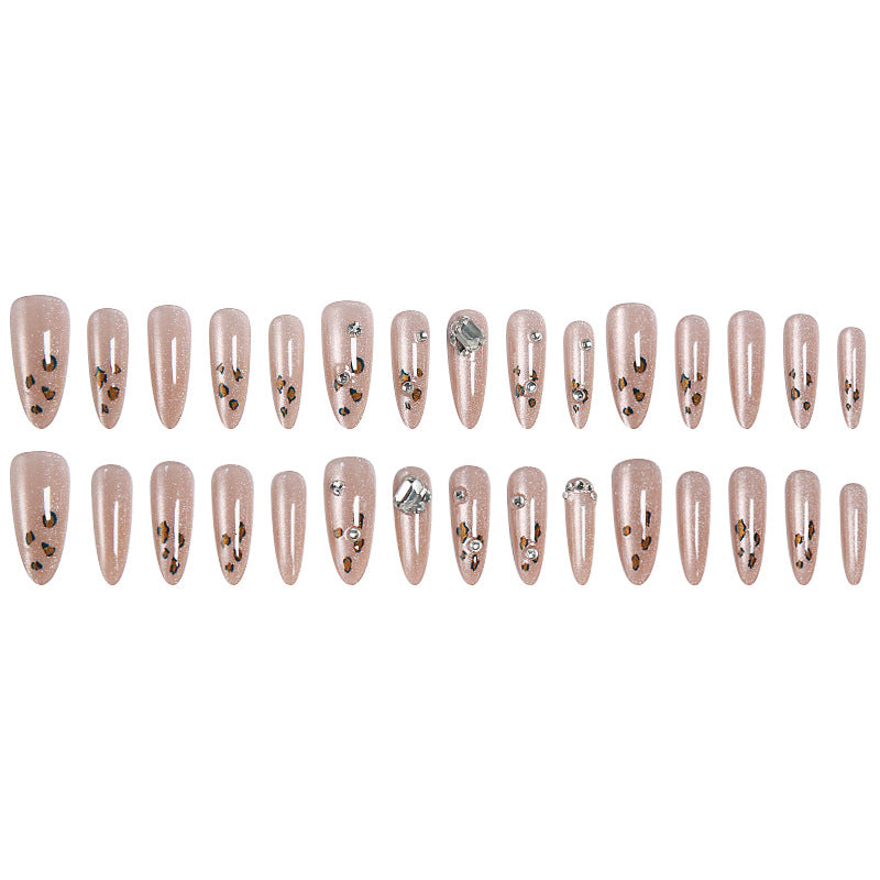 Glamorous artificial nail set with fun leopard pattern and glittering accents Kalsten