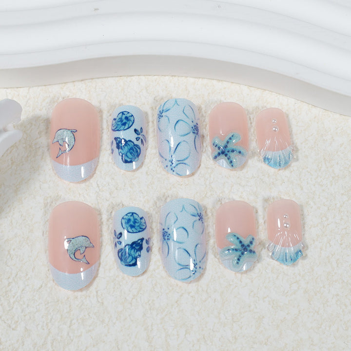 Acrylic nail set with maritime design and creative details Kalsten