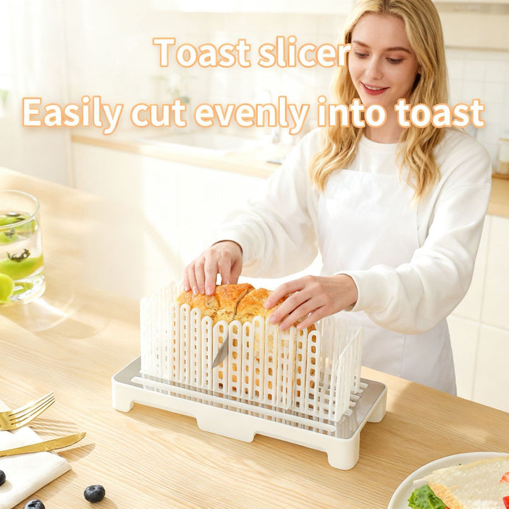 Adjustable Bread and Toast Slicing Guide with Slot Dividers and Removable Drip Tray