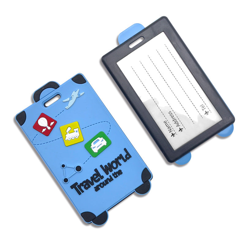 playful silicone luggage tag with clear ID window and embossed travel icons Kalsten