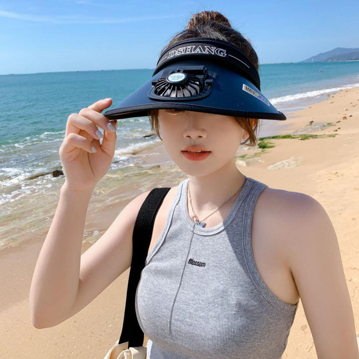 Sun protection visor with quiet rechargeable mini fan and adjustable neoprene seat Kalsten