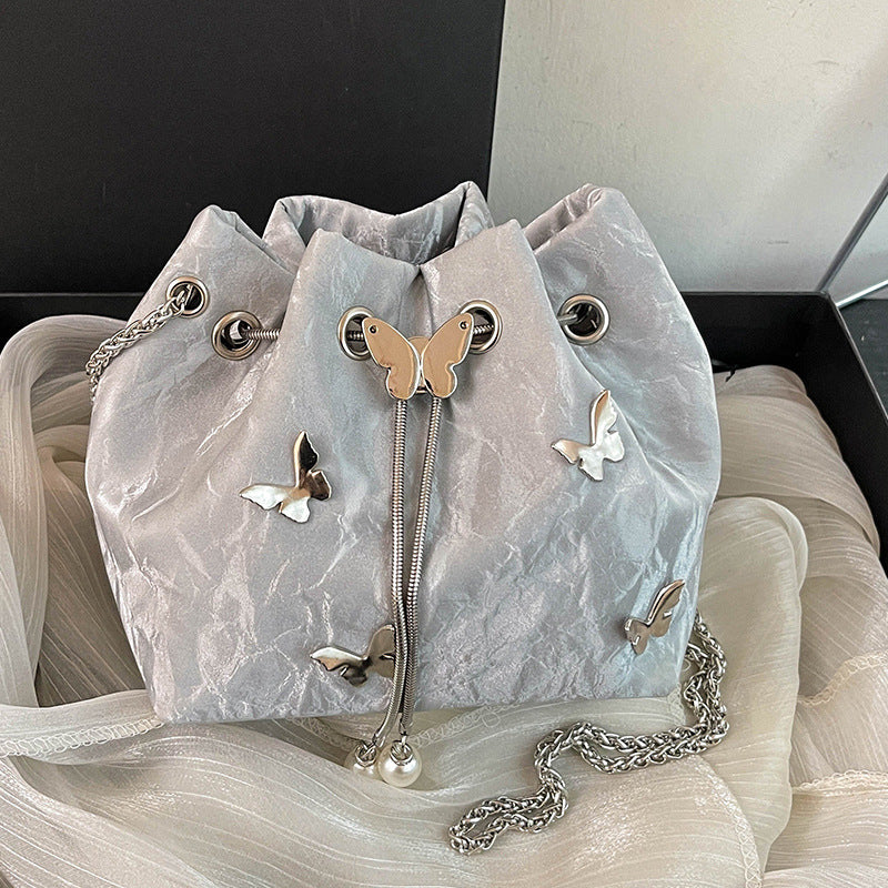 Butterfly Embellished Drawstring Handbag