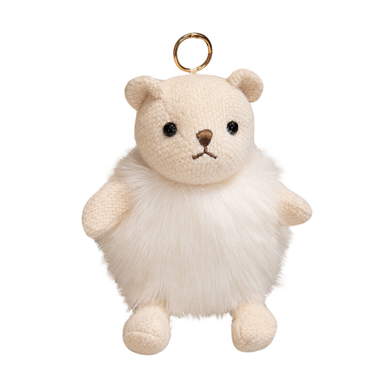 Plush Fluffy Monkey Bag Charm Keychain with Faux-Fur Body and Gold Ring Kalsten