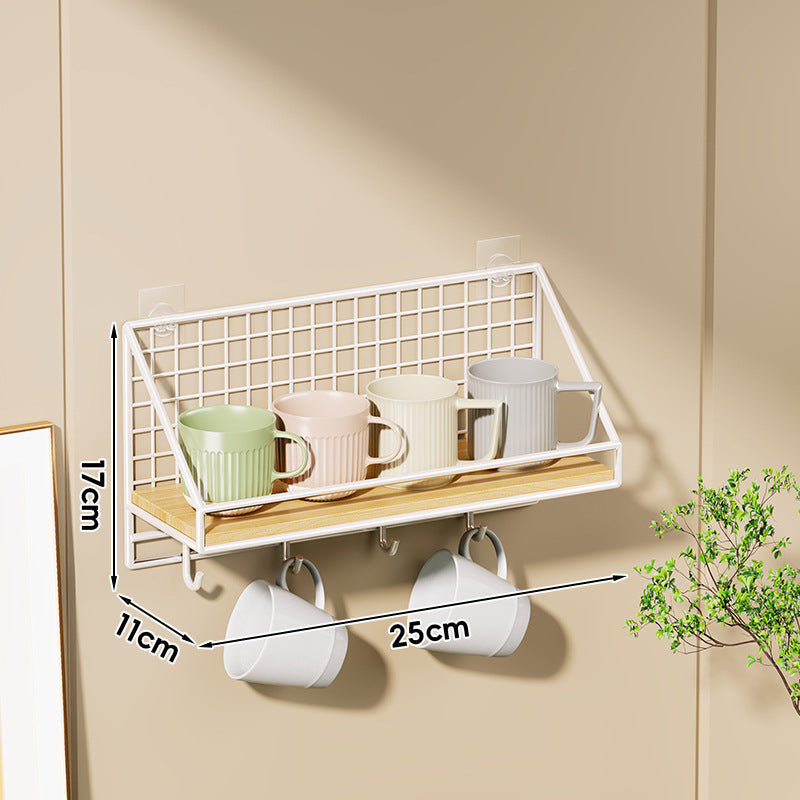 Ventilated Grid Wall Shelf with Wood-Look Tray and Clear Suction Mounts