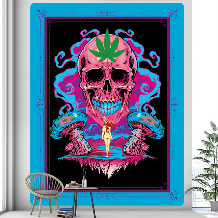 Large Woven Wall Tapestry Featuring Viking Skull Helmet And Crossed Axes Graphic