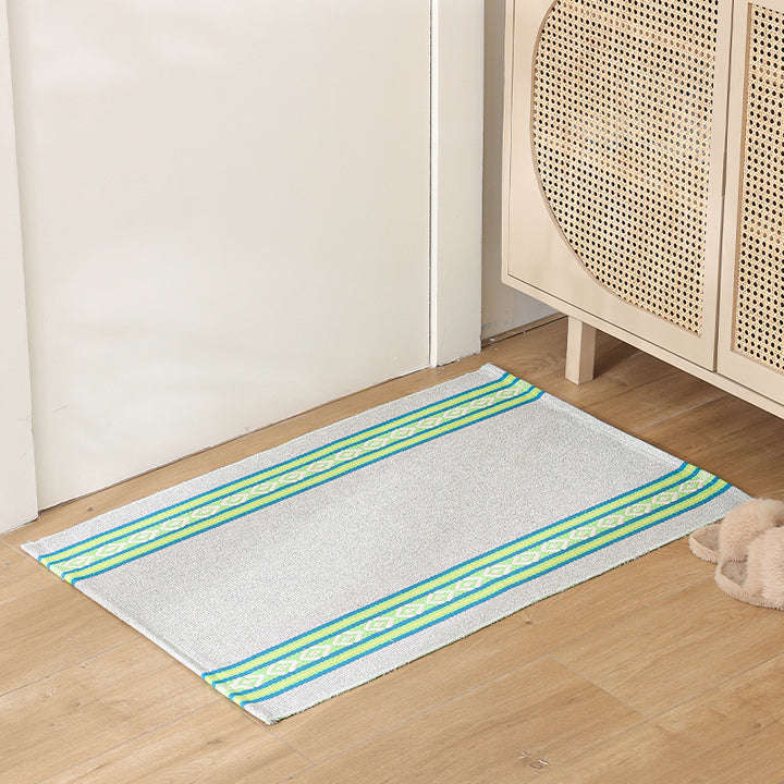 Flat striped carpet runner made of cotton blend with anti-slip coating and easy-care woven structure