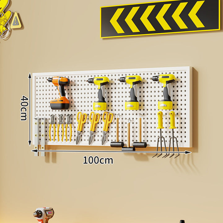 Wall-Mounted Perforated Metal Tool Pegboard Organizer with Magnetic Strip and Multi Hooks