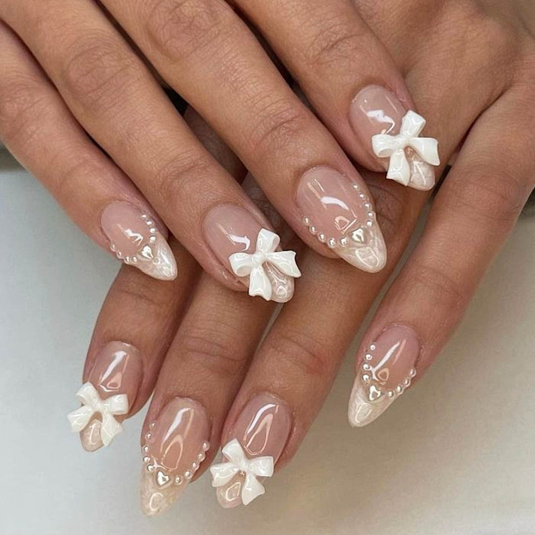 Elegant Bow-Embellished Acrylic Nail Enhancements Kalsten