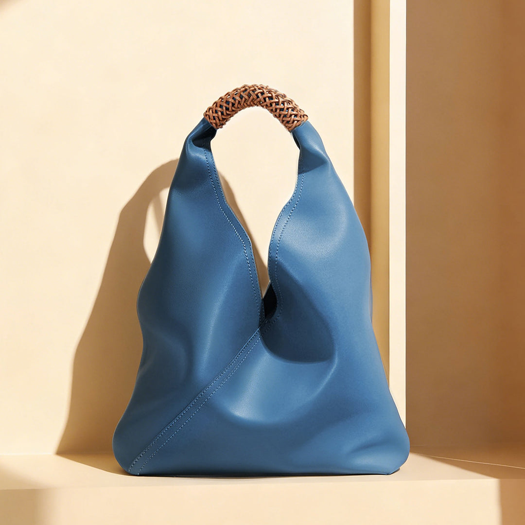 Sculptural Soft-Leather Slouch Hobo Tote with Braided Top Handle