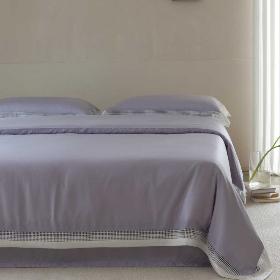 Luxurious bedding set made of cotton satin with lace border