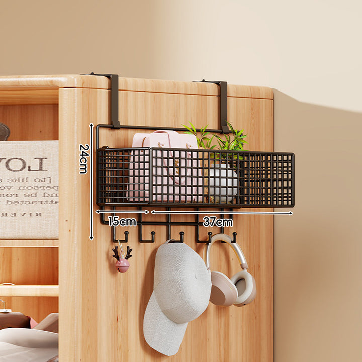 Over-Door Four-Tier Metal Mesh Hanging Storage Organizer with Integrated Hooks