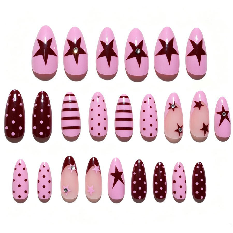 Artificial nail set with asymmetric designs and glitter accents Kalsten